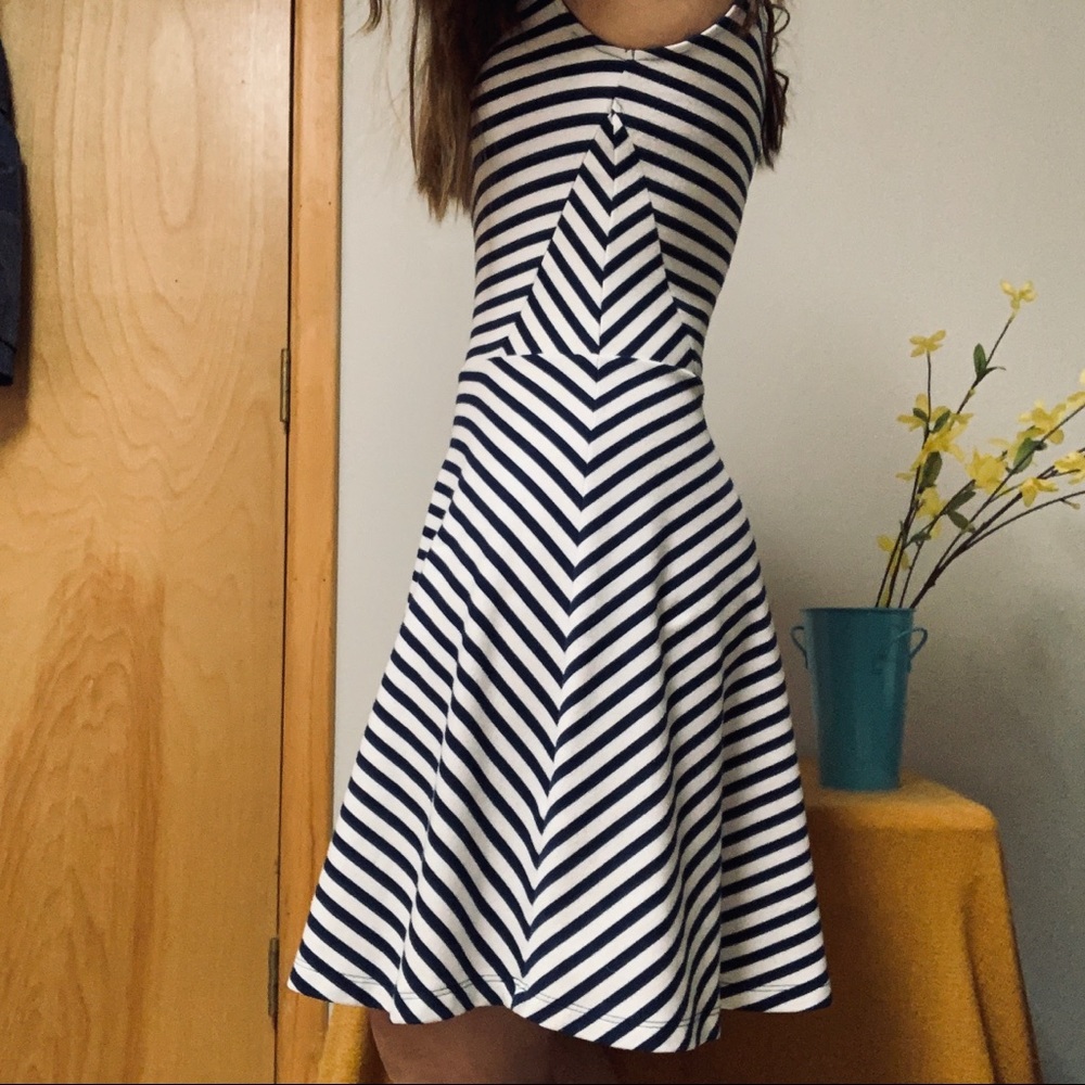 Blue and white striped dress